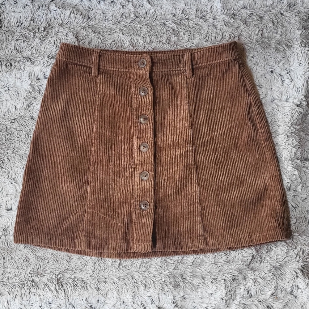 Forever 21 Brown Corduroy Button Front A-Line Mini Skirt Medium